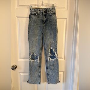 We The Free Blue Distressed Straight Leg Jeans